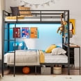 thumbnail image 5 of ARICOEASY Twin Over Twin Bunk Bed with Desk and 3 Storage Drawers, Metal Bunk Beds with Power Outlets and LED Lights, Black, 5 of 9