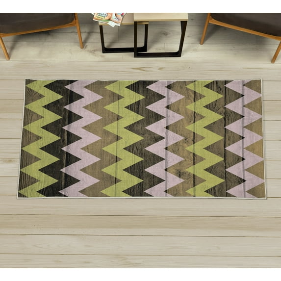 Chevron Decorative Rug, Zig Zag Lines Pattern on Wooden Looking Background Rustic Home Print, Quality Carpet for Bedroom Dorm and Living Room, 6 Sizes, Rose Taupe, by Ambesonne