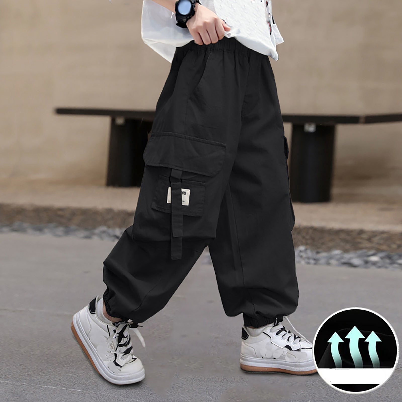 Tqyyweavej Boys Cargo Pants High Waist Baggy Pants Work Trousers