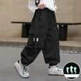 thumbnail image 5 of Ltctricy Boys' Cargo Joggers Children Lightweight Elastic Waist Pull on Wide Leg Cinch Bottom Sweatpants Baggy Casual Pants(Black,7-8 Years), 5 of 6