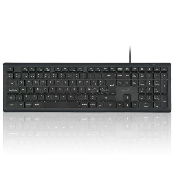 Perixx PERIBOARD-210 Teclado Full Size con cable, diseño Ultra Delgado y teclas silenciosas, para ordenador, Laptop, PC y Escritorio, Disposición en español, Color Negro
