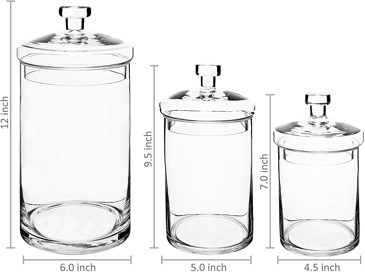 GADGETWIZ Glass Cookie Jar - Glass Apothecary Jars with Lids - Canister Sets for Kitchen Counter - Glass Candy Jars - Glass Canisters Set of 3 