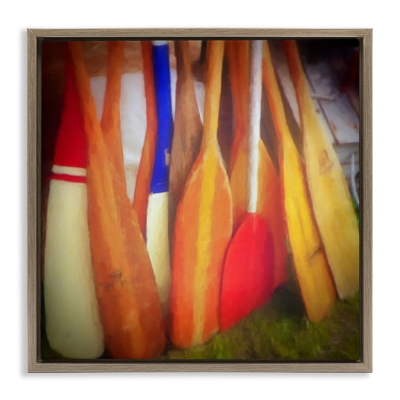 Stupell Industries Rustic Lodge Nautical Boating Oars Brown Floating Frame Canvas Art, 25 x 25, by Graffitee Studios