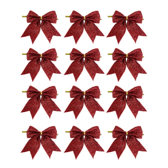dajkiuy 12Pcs 3.5" Small Glitter Christmas Bows for Christmas Tree, Wreath, Gift Wrapping, Crafts, Wedding, Party, Twist Tie Bows for Christmas Decorations
