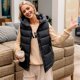thumbnail image 2 of Chaqueta Gibobby gruesa sólida Mujer invierno cálido Chaleco corto Sin mangas Con capucha Negro XL, 2 of 4