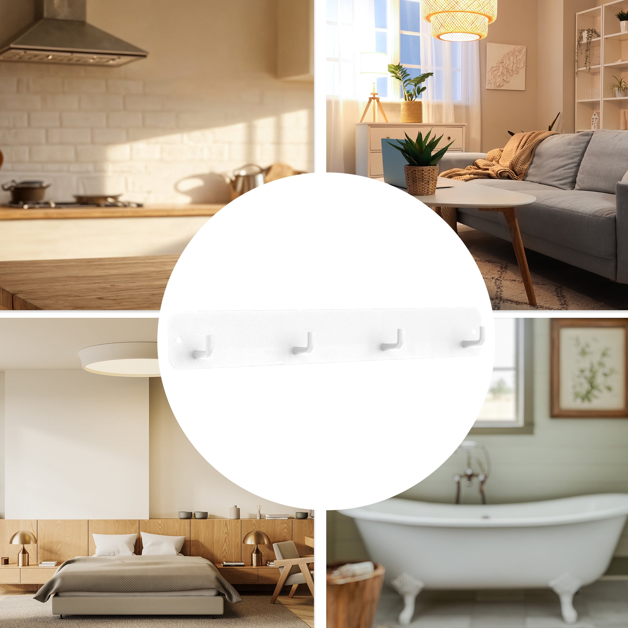 Unique Bargains Coat Rack Wall Mount Hooks for Hanging White 11.02"x1.57"x0.12" 2 Pcs