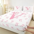 thumbnail image 3 of Castle Fairy Personalized Initial Girl 3pcs Twin Sheet Sets,Kawaii Bowknot Twin Fitted Sheet,Pink White Breathable Flat Sheet,Microfiber Bedroom Decor, 3 of 7