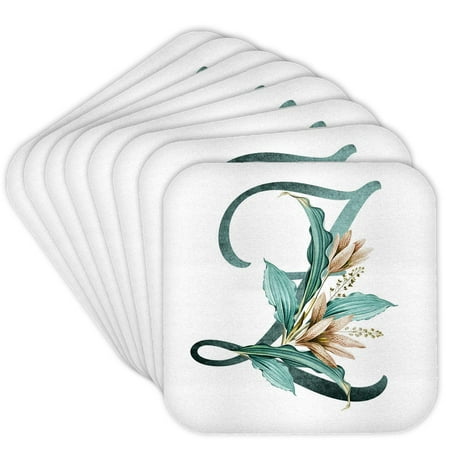 3drose, Green Boho Lily Monogram Initial Z, Set of 8 Coasters - Cork