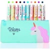 Back To School Gift, Unicorn Birthday Gifts for Girls,Unicorn School Supplies, Unicorn Stationary Set with Unicorn Flamingo Pens and Pencil Pouch (Green)