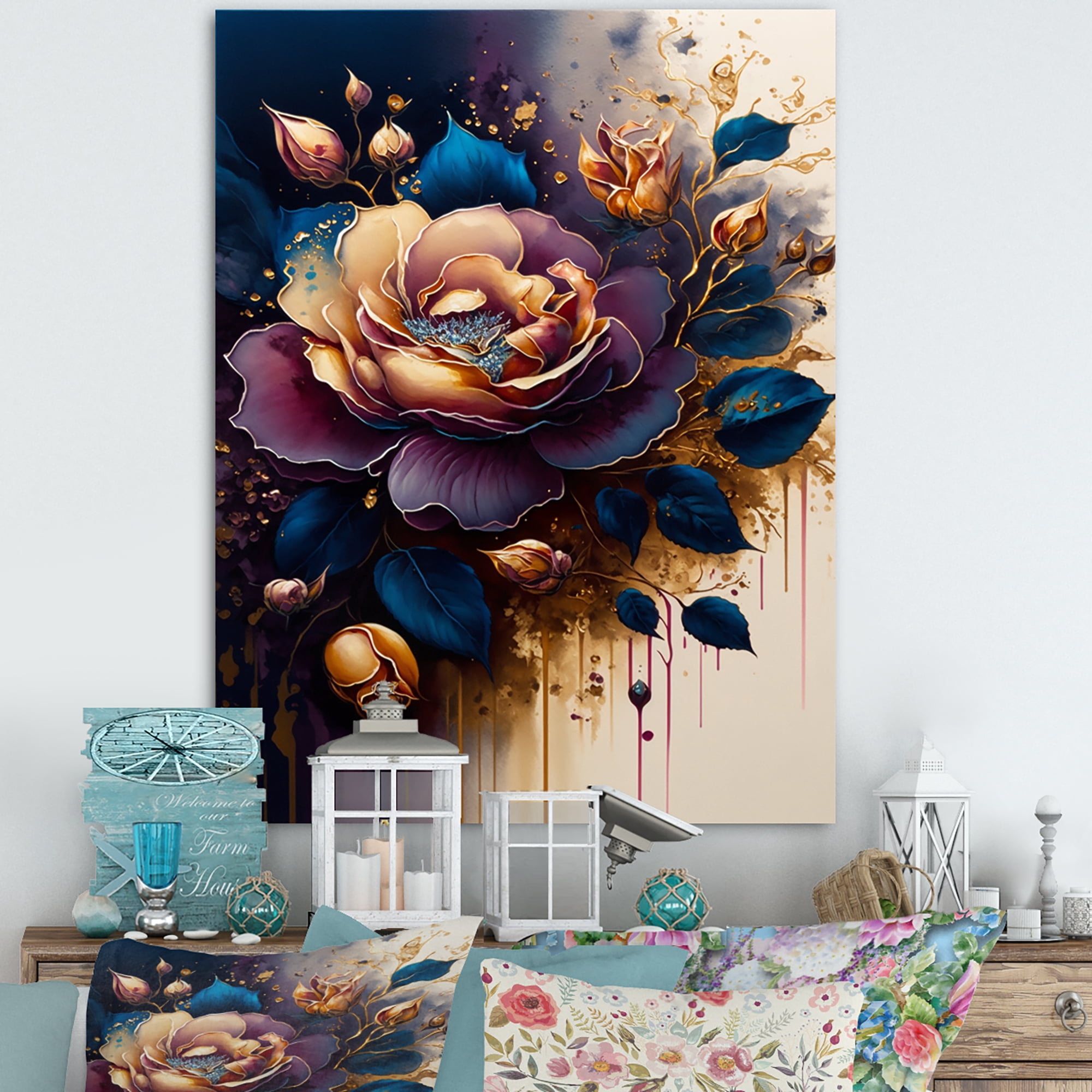 Designart Night Shade Rose Design V Canvas Wall Art