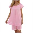 thumbnail image 3 of Bovxnpu Pajamas for Women Set Loungewear Set, Silk Pajamas for Women Set Short Sleeve Tops and Shorts Soft Plus Size Sleepwear Nightwear, 3 of 6