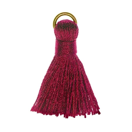 Golden Raspberry - Nylon Cord Pendant, Tassel with Gold Tone Open Jump Ring 30mm, 10 Pieces, Dark Raspberry Red