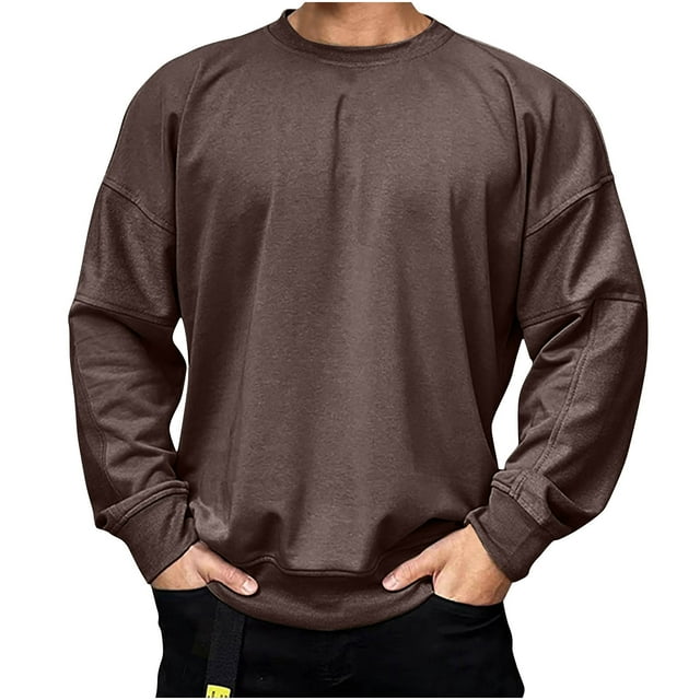 Besolor Chandails en Molleton pour Hommes 2024 Col Rond Manches Longues Pull Blouse Décontractée Couleur Unie Ample Automne Printemps Tops