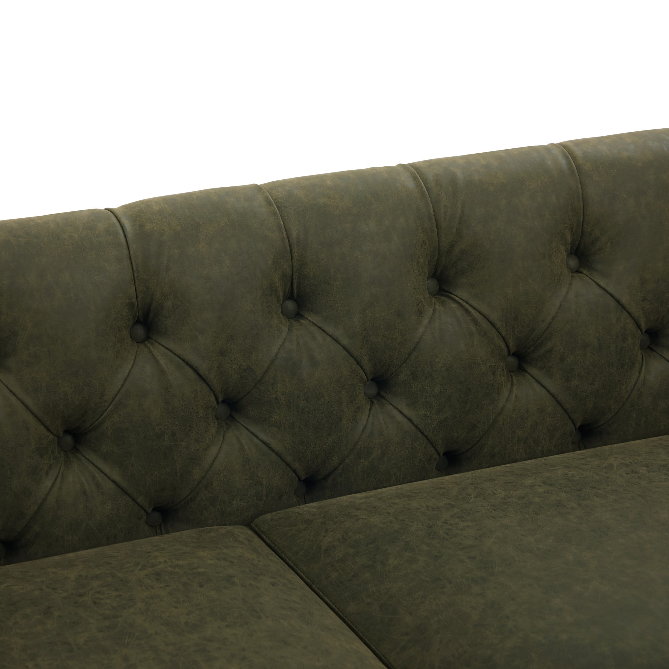 Christopher Knight Home 73.5" Chesterfield Sofa, Tufted PU Leather Couch with Flared Arms, Green