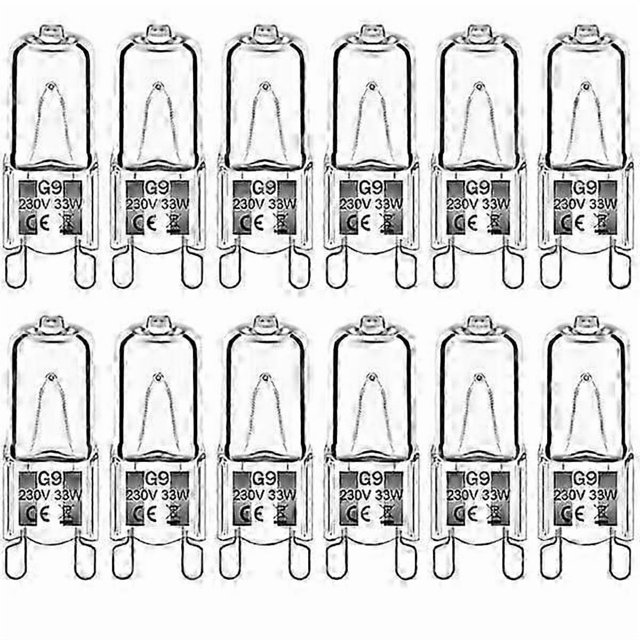 12pack G9 Halogen Bulbs 33w 230v 2800k Warm White 380lm Clear Capsule Halogen Bulbs Dimmable No Flash No Flicker