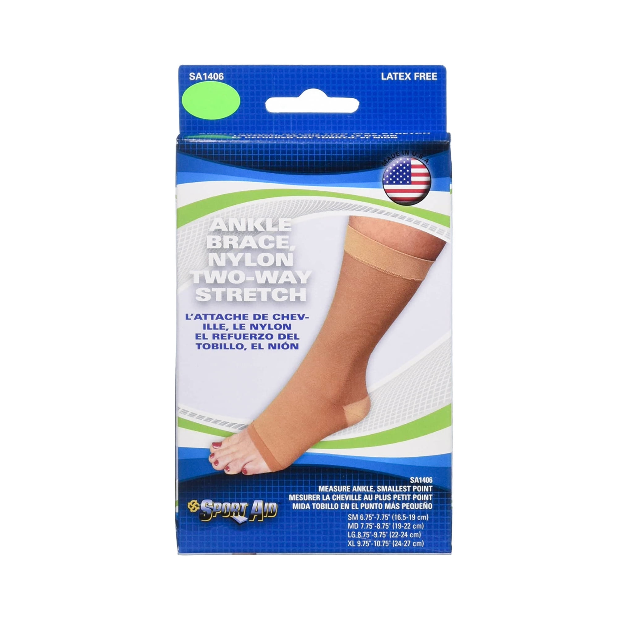 Sport Aid Nylon Two-Way Stretch Ankle Brace, Medium, Beige