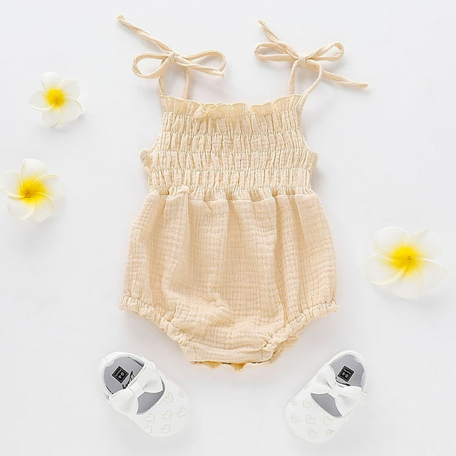EGNMCR Baby Boy Rompers Newborn Baby Toddler Girls Jumpsuit Double-layer Cotton Crepe Lace-up One-piece Romper Kid Rompers