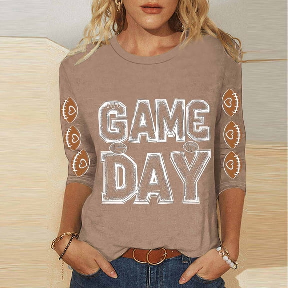 Mifsaly Football Shirts for Women 3/4 Sleeve Game Day Shirt Team Fans Game Day Sport Basic Tee XXL