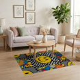 thumbnail image 3 of ODIKA 4'x6' Washable Area Rug Graphic Beast Yellow Face Grid Shaped Weird Vintage for Home Office, Under Desk, Non-Slip Chair-Friendly, Flatwoven, 3 of 7