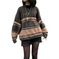 thumbnail image 2 of KOMOO Women Argyle Striped Pullover Sweater V-Neck Oversized Wild Sweater Patchwork Knitted Tops, 2 of 5