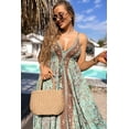 thumbnail image 3 of Women's Green Floral Print V Neck Ruffled Trim Backless Maxi Dress with Tassel Waist | [ZhiHiMeRi] | (US 12-14)L, 3 of 12