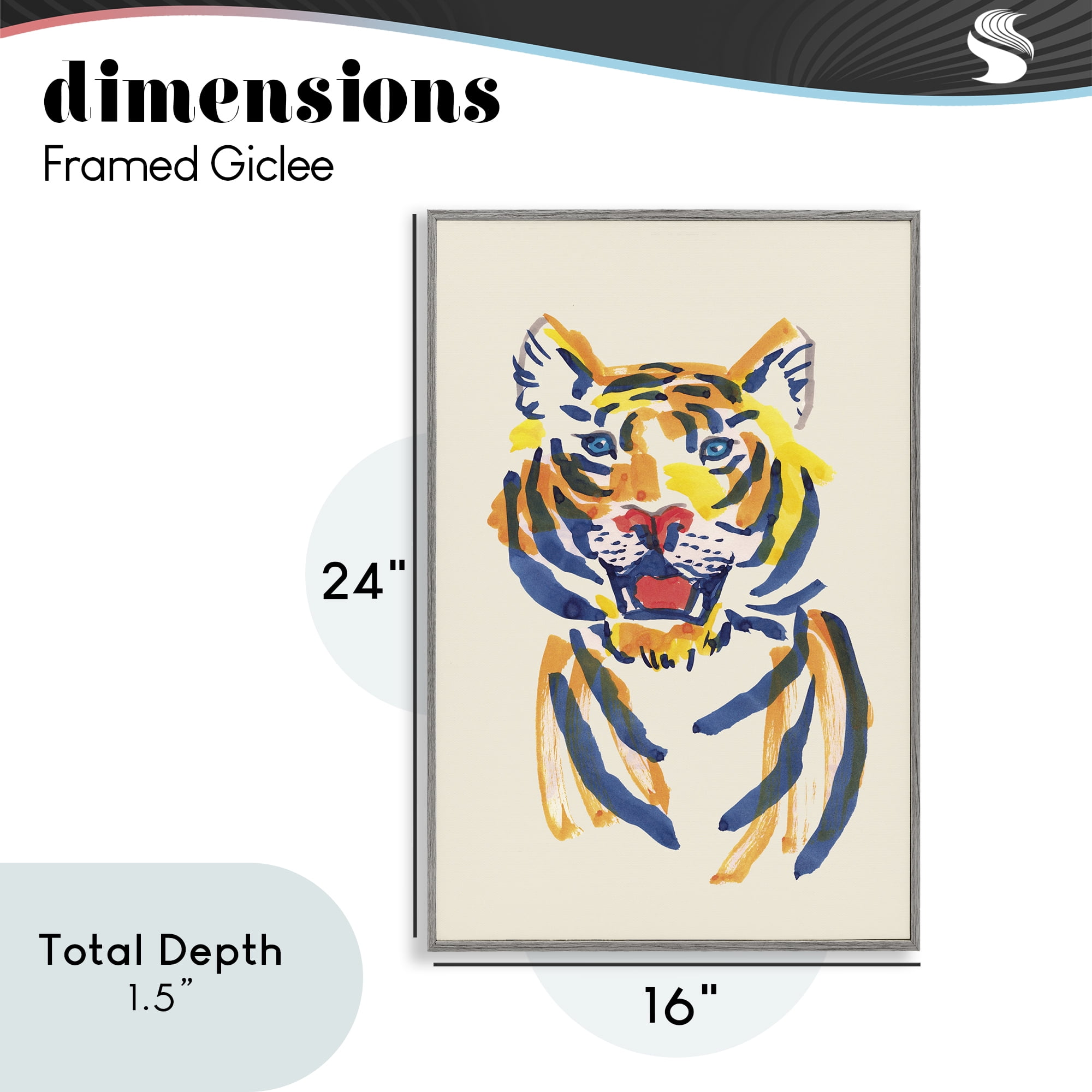 Tiger Roar Watercolor Gray Framed Giclee Art, design by Karolina Sato