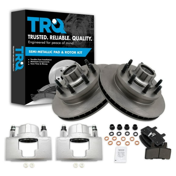 TRQ Front Brake Pad & Rotor Kit Brake Caliper Brake Pads Brake Rotor Semi-Metallic Vented Fits Select 1994-1999 Dodge Ram 2500