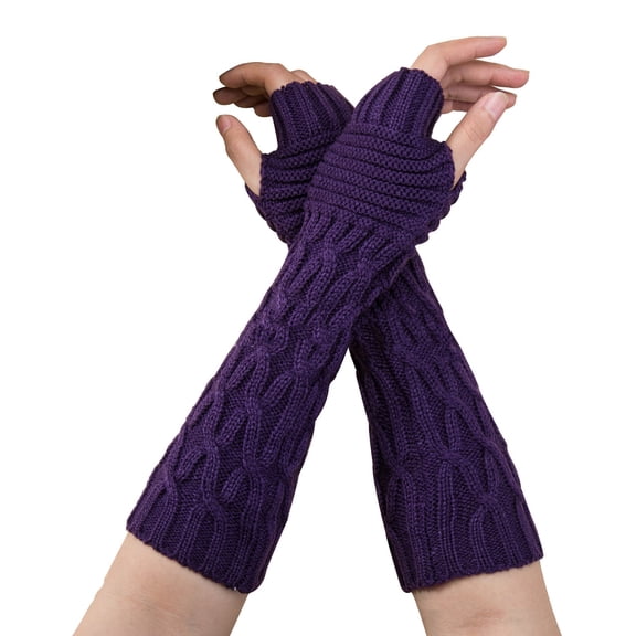 Xfvqtps Fingerless Gloves for Womens Thumb Hole Long Arm Warmer Knitting Crochet Solid Color Fashion Thermal Warm Winter Mittens Purple