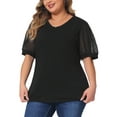 thumbnail image 1 of Blusas casuales de manga abullonada de puntos suizos para mujer de tallas grandes Agnes Orinda, cuello en V, 2X, negro, 1 of 6