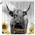 thumbnail image 2 of 4PCS Highland Cow Shower Curtain Set, Sunflower American Flag Barn Motivational Quotes Cattle Bull Farm Animal Country Rustic Farmhouse Bathroom Decor, Fabric Shower Curtain, Non-slip Bath Mat, 2 of 8