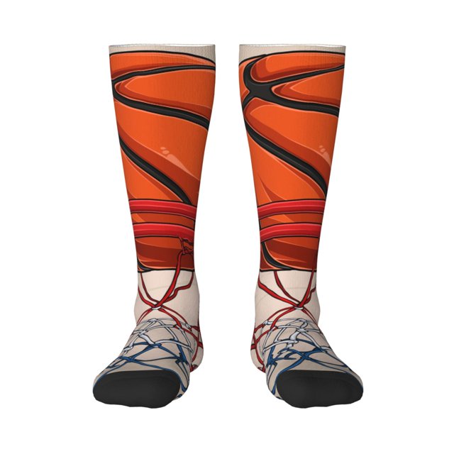 Xecao Basketball Shot Pattern Adult Stockings with Color-Block Design and 3D Print, Breathable Comfortable Hosiery for Daily Wear and Sports