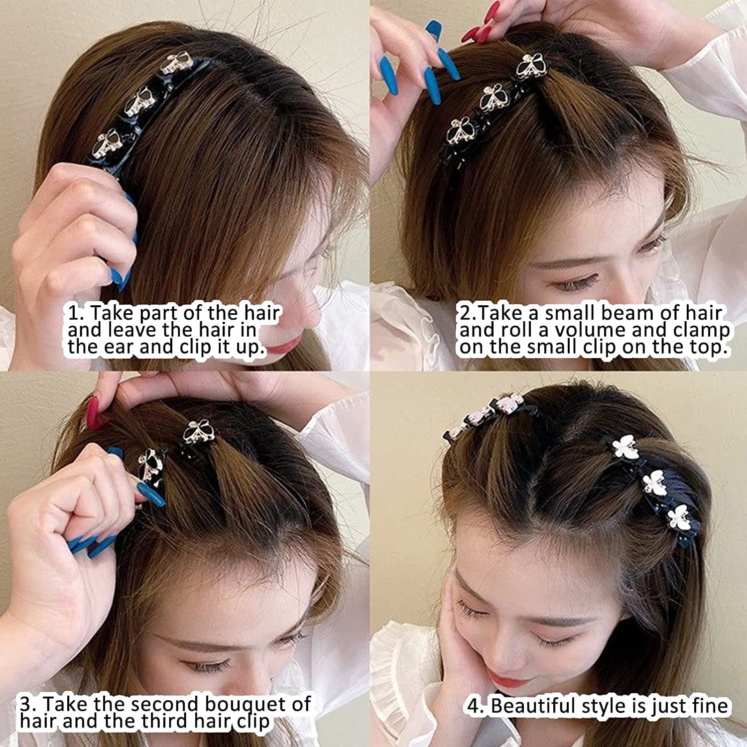 Sparkling Crystal Stone Braided Hair Clips, 3 Small Clips, Multi Clip Hair  Barrette, Triple Hair Clips with Rhinestones