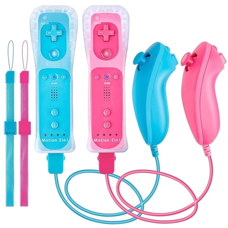 2Pack Motion Plus Wii Remote Controllers with Nunchucks,Wii Remote Controllers with Built in Motion Plus Compatible for Wii U Consoles(BluePink) [video game]