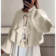 thumbnail image 5 of VISALY Cropped Cardigan Open Front Cardigan Bow Tie Cardigan Sweaters Crew Neck Long Sleeve Ribbed Knit Tie Front Crochet Knit Jumper Top Outwear Coat Chunky Knit Cardigan Crochet Cardigan White M, 5 of 7