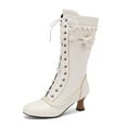 thumbnail image 2 of YLYL Vintage Victorian Boots for Women Bow Lace up Goth Boots Halloween Witch Mid Calf Boots, 2 of 9