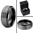 thumbnail image 4 of Tungsten Heart Text Symbol Love Band Ring 8mm Men Women Comfort Fit Black Step Bevel Edge Brushed Gray Polished, 4 of 4