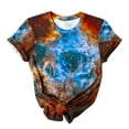 thumbnail image 6 of Penkiiy Galaxy Printed Shirt , Womens Vintage Casual Loose Short Sleeve Tee Tops L Khaki, 6 of 7