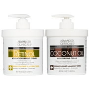 Advanced Clinicals Moisturizing Coconut Oil Body Cream + Anti Aging Retinol Body Cream. Set of Two 16 fl oz