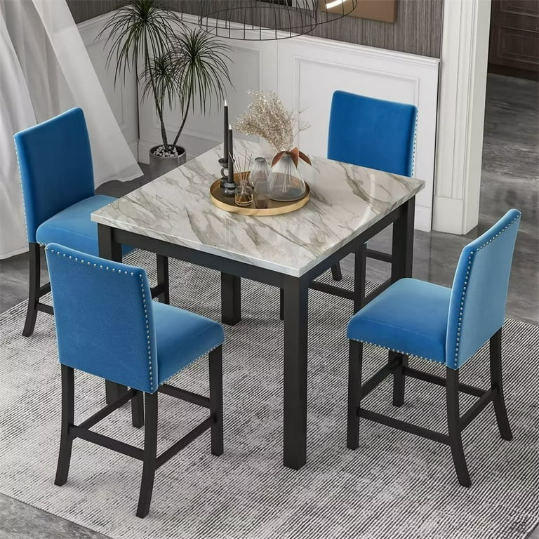 5-piece Counter Height Dining Table Set with Faux Marble Dining