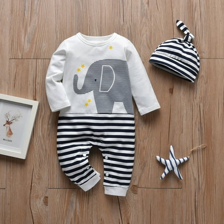 

Baby Girl Hats Clearance Toddler Baby Cotton Long Sleeve s Stripe Print Hat Outfit Casual Jumpsuit