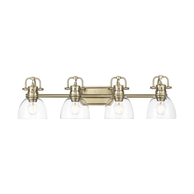 Duncan 4-Light Bath Vanity in Aged Brass with Clear Glass
