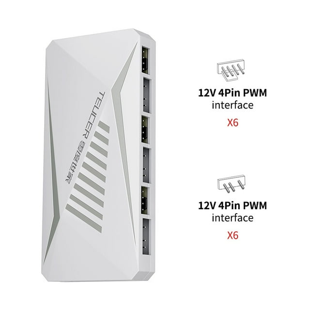 6/8/10 Way 12V 4Pin PWM and 5V 3Pin ARGB Cooling Fan Splitter Hub for Computer PC Case Chassis Radiator SATA Power Supply LP-6P White