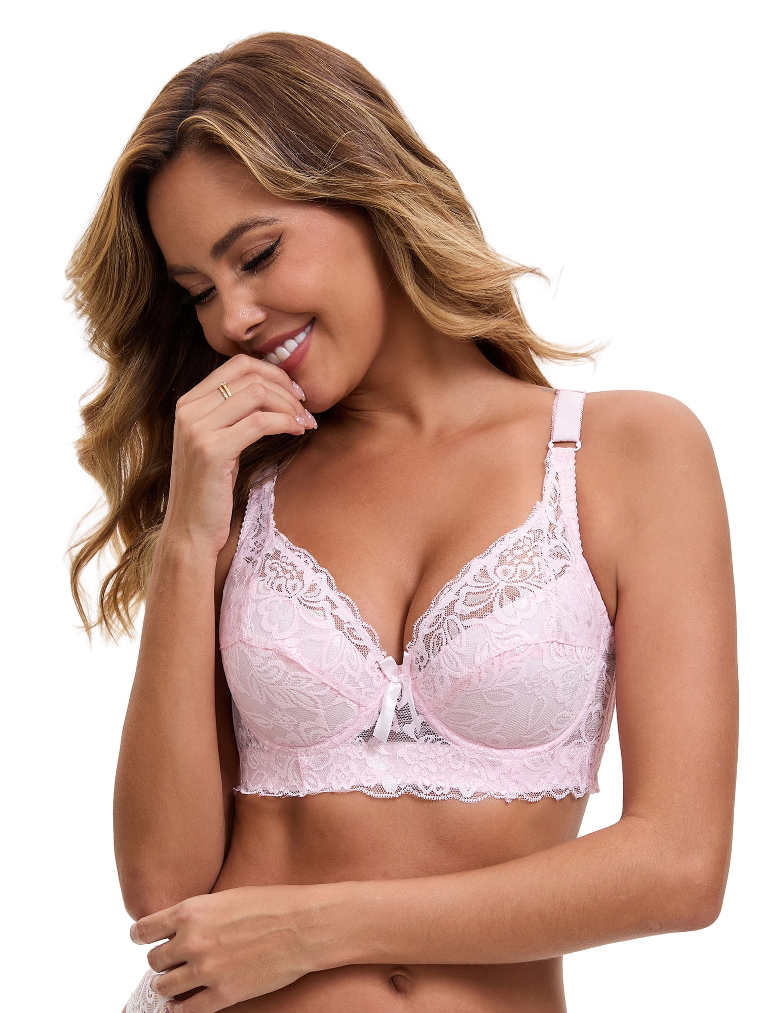 DARING DIVA Women's Lace Underwired Bras Adjustable Straps U Back Bralettes D 34 Pink