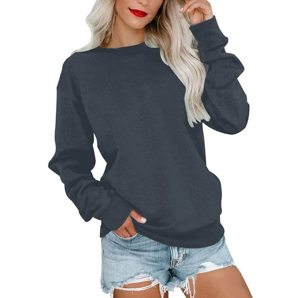 DondPO Womens Sweatshirt Womens Casual Round Neck Sweatshirt Long Sleeve Top Cute Pullover Loose Version Pullover Sweater Womens Hoodies Womens Fall Jackets Black S Clearance！
