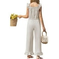 thumbnail image 3 of Summer Ruffle Sleeve Girls Plain Casual Jumpsuit Children Kids Elastic Waist Wide Leg Romper for 5-14 Years, 3 of 7