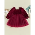 thumbnail image 4 of Bslissey Toddler Baby Girls Velvet Patchwork Dress Solid Color Long Puff Sleeve Puffy Tulle A-line Dress Infant Smocked Casual Princess Dress for Daily Party 9M-4T, 4 of 9