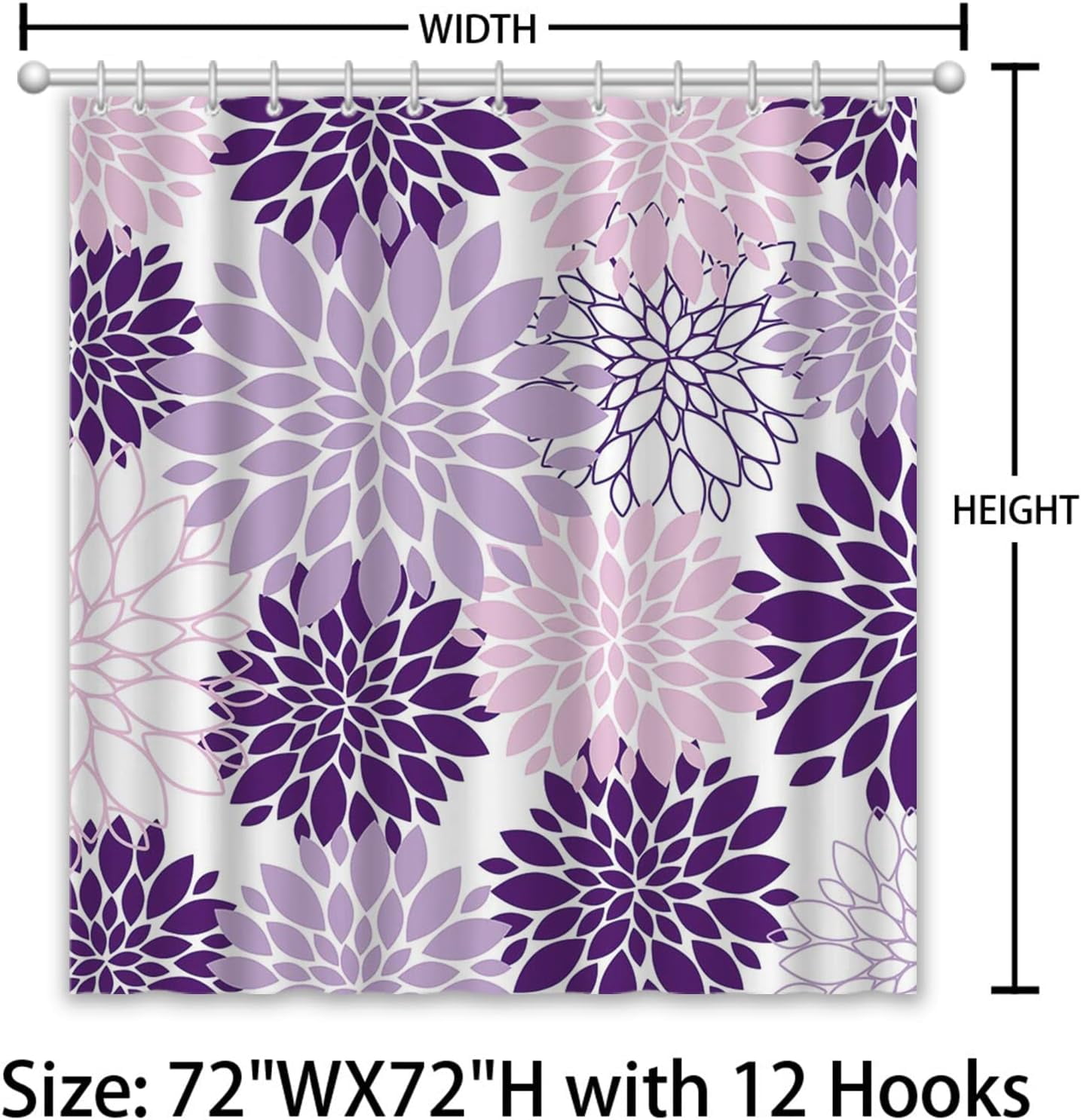 Dahlia Shower Curtain Purple Flower Shower Curtain for Bathroom Waterproof Polyester Fabric Shower Curtain Abstract Pattern Bathroom Decor with 12 Hooks 72 x 72 Inch