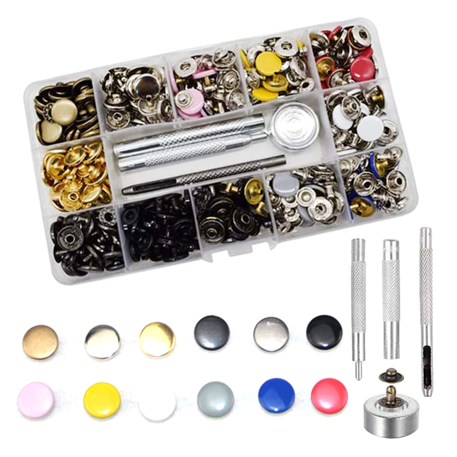 Geemin 120 Sets Round Snap Fastener Kit No Need Sew Removable Clothing Snap Buttons