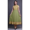 thumbnail image 2 of Bimba Olive Green4 Leaves Printed Women Designer Mandarin Collar Anarkali Dress Indian Ethnic Kurta Large, 2 of 6