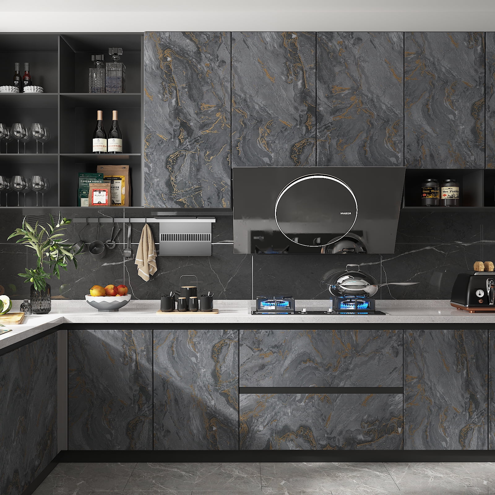 CHIHUT 17.7"x236" Marble Counter Top Peel and Stick Waterproof Dark Grey Matte Marble Contact Paper for Countertops Desk Self Adhesive Marble Wallpaper Vinyl Marble Sticker Countertop for Kitchen